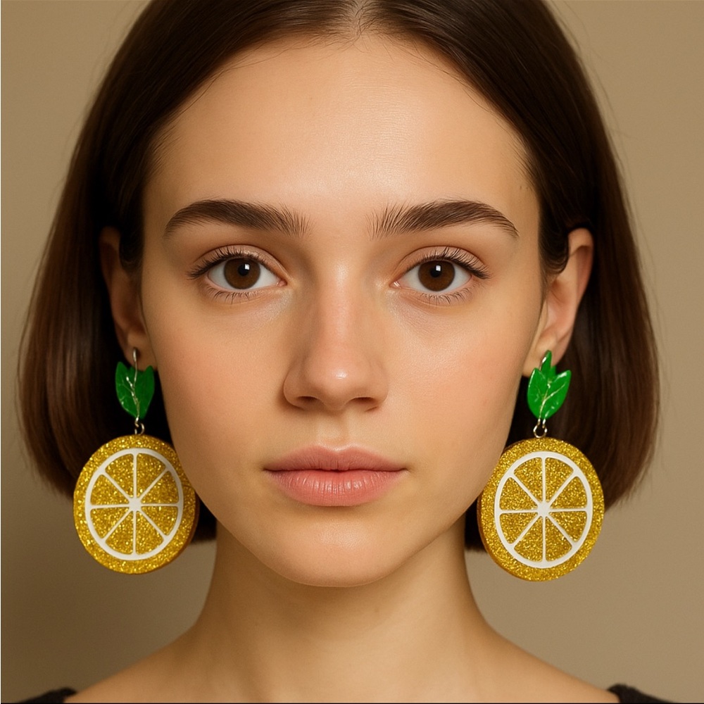 Sparkly Lemon Statement Drop Earrings